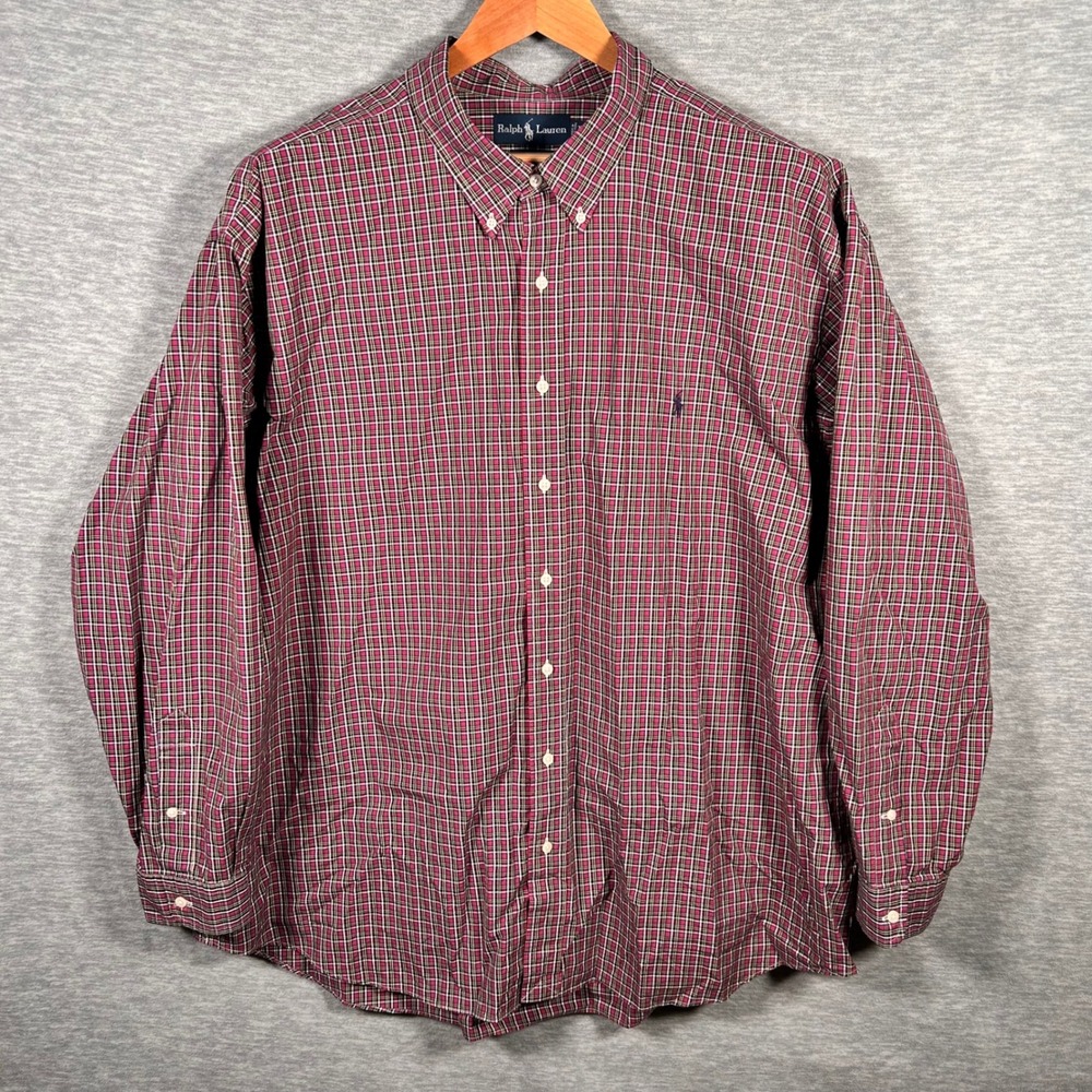 Ralph Lauren Shirt Mens 3X Big Red Plaid Classic Cotton Button Down Pony‎ Preppy - Picture 2 of 7
